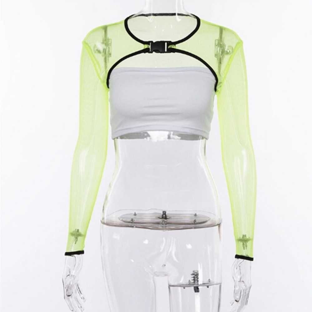 Neon yellow, buckle crop top.